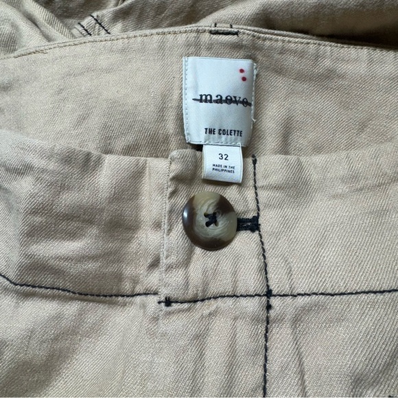 Anthropologie The Colette Linen Pants Wide Leg Contrast Maeve Khaki Tan 32 - Picture 8 of 10